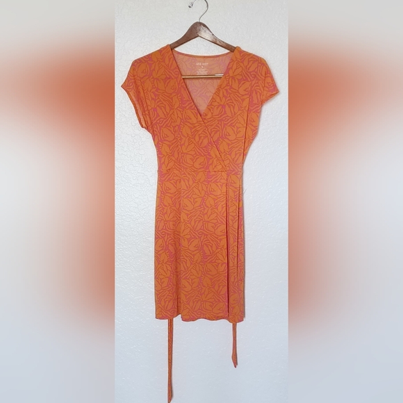 Nine West Colorful Dolman Sleeve Wrap Stretch Dress Orange/Pink Floral. … - Picture 1 of 5